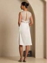 [Vit] SilkSilky-SE 19Momme Sleeveless Illusion Neck Klänning 002
