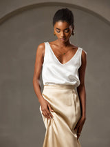 [Vit] SilkSilky-SE Sleeveless V Neck Cami Toppar 005