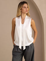 [Vit] SilkSilky-SE Sleeveless Tie Neck Cami Toppar 003
