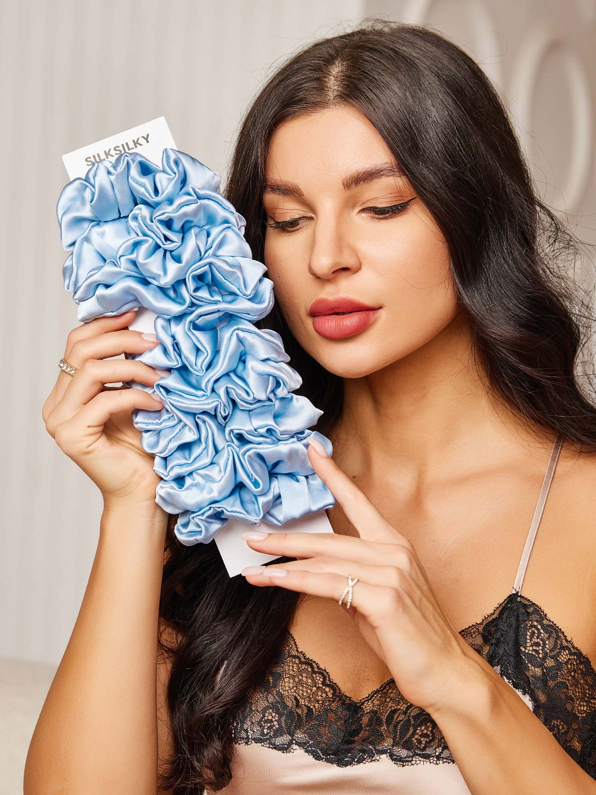 [Himmelsblå] SilkSilky-SE 19Momme Rent Silke Scrunchie 001