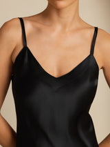 [Svart] SilkSilky-SE Spaghetti Strap V Neck Klänning 005