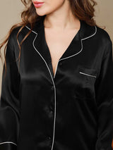 [Svart] SilkSilky-SE Long Sleeve Lapel Collar Dam Pyjama 007