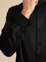 [Svart] SilkSilky-SE Long Sleeve Stand Collar Herrskjorta 007
