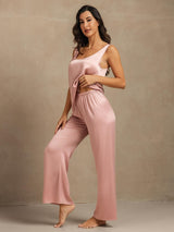 [Persikohud] SilkSilky-SE 19Momme Ärmlös Djup Rund Halsringning Dam Pyjama 003