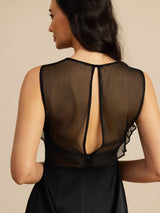 [Svart] SilkSilky-SE 19Momme Sleeveless Illusion Neck Klänning 006