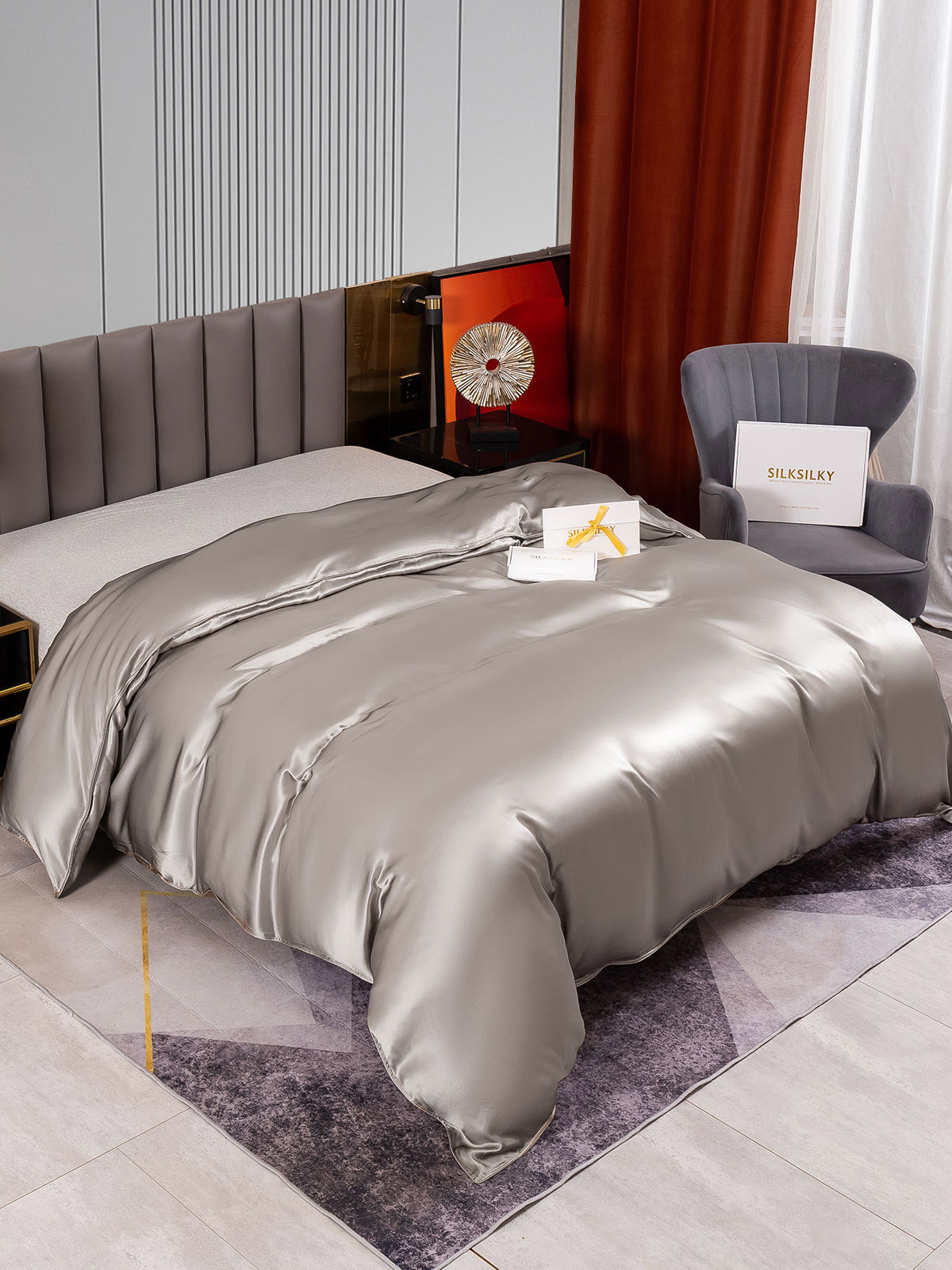 SilkSilky SE 22Momme Rent Silke Duvet Cover Grå 002