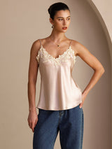 [Rosa] SilkSilky-SE Spaghetti Strap V Neck Cami Toppar 001