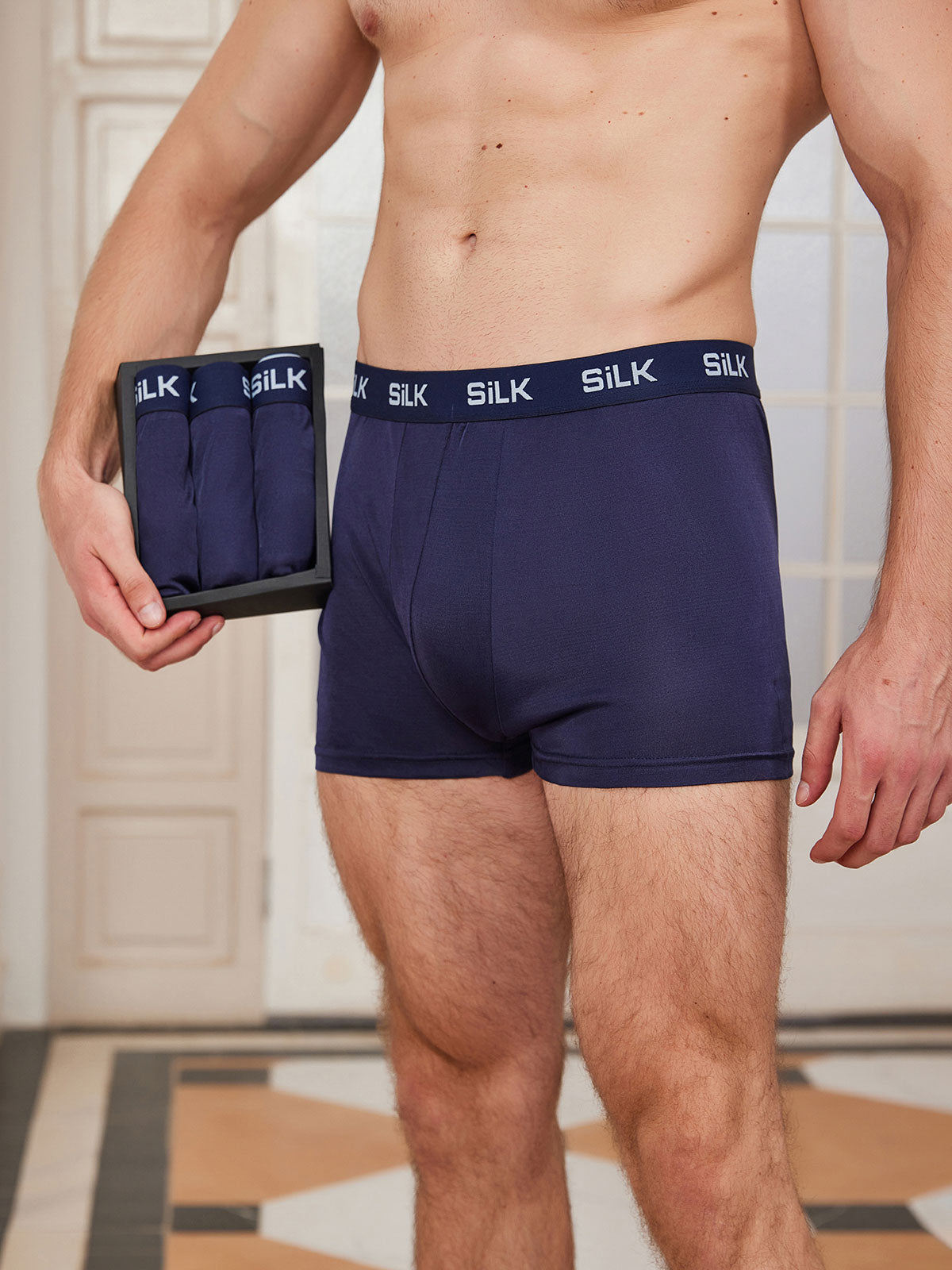 [Mörkblå] SilkSilky-SE Rent Silke Mens Underwear 003