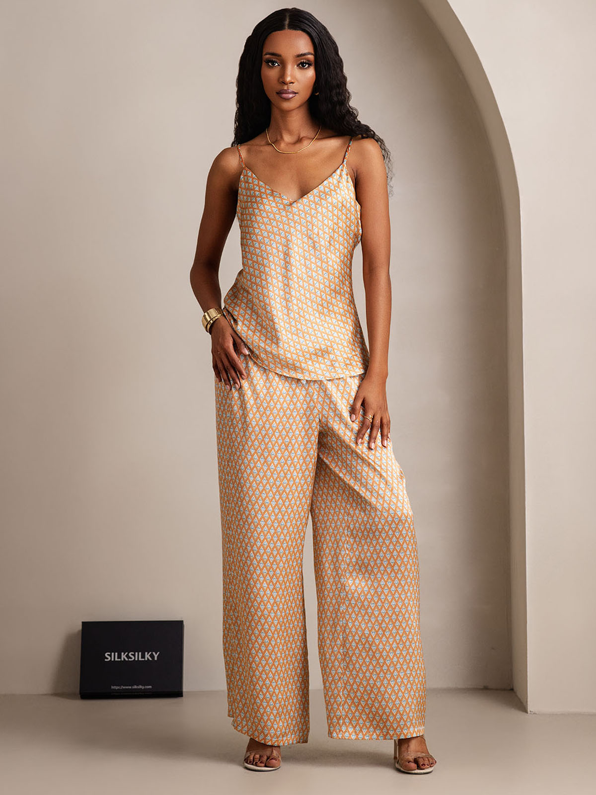 [Floral] SilkSilky-SE Rent Silke V-Hals Camisole Set 003