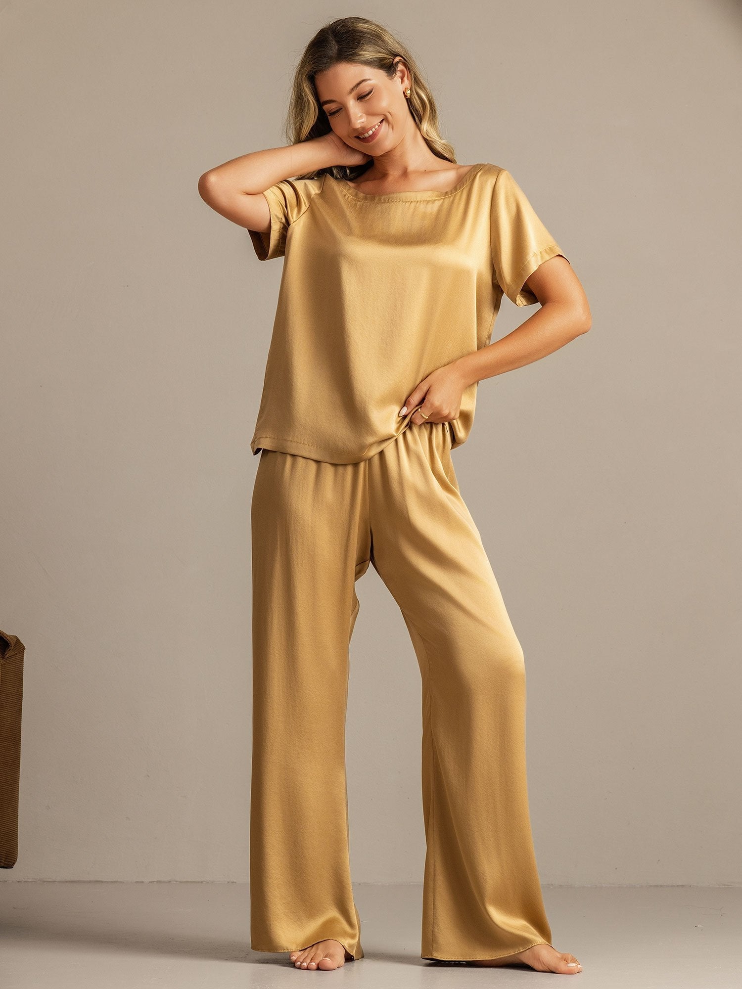 [Tan] SilkSilky-SE 19Momme Silke Womens Pajamas 001