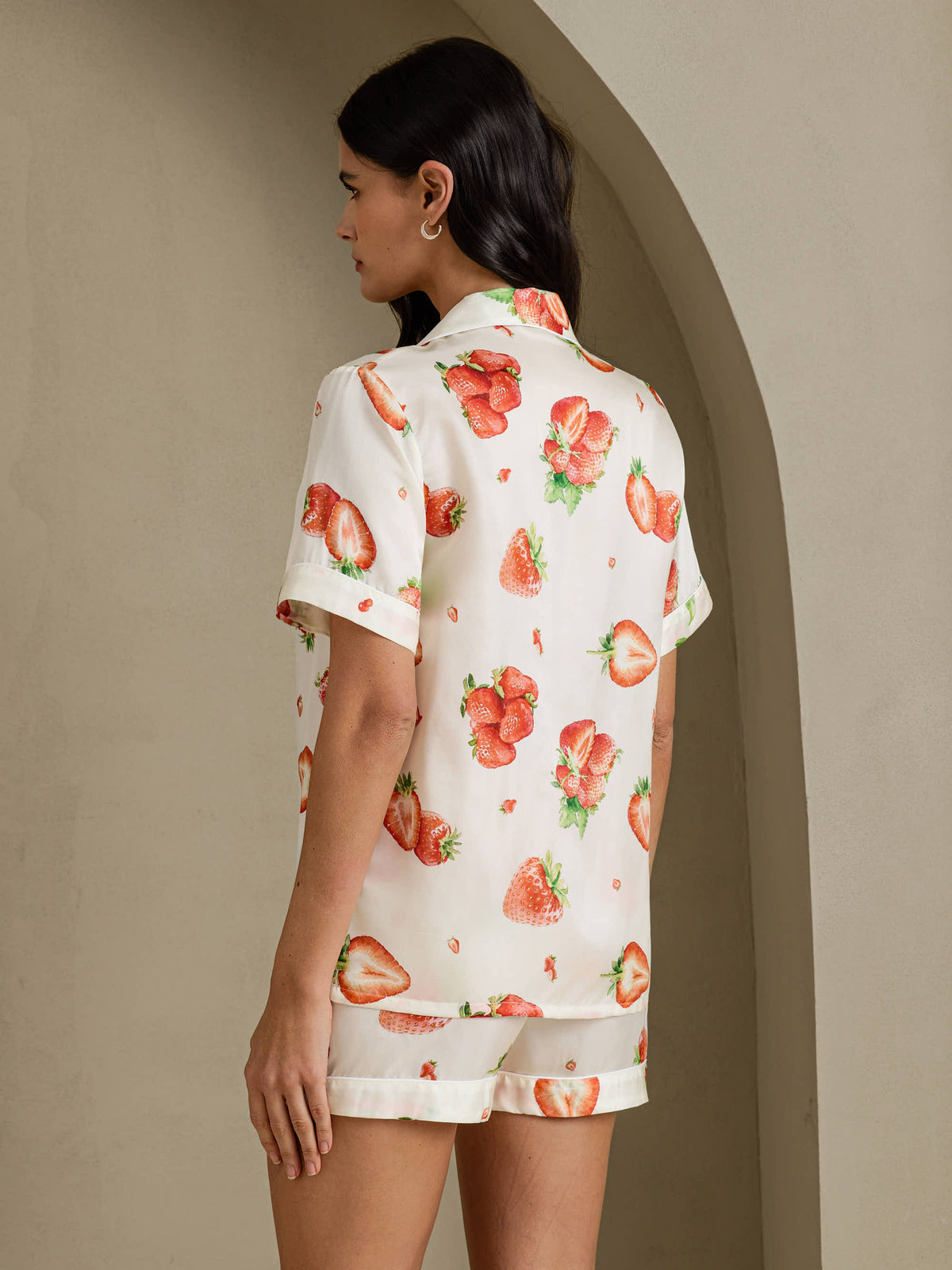 [Vit Jordgubbe] SilkSilky-SE Short Sleeve Notch Collar Dam Pyjama 002