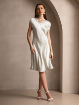 [Ljusgrön] SilkSilky-SE Cap Sleeve V Neck Nattlinne 006