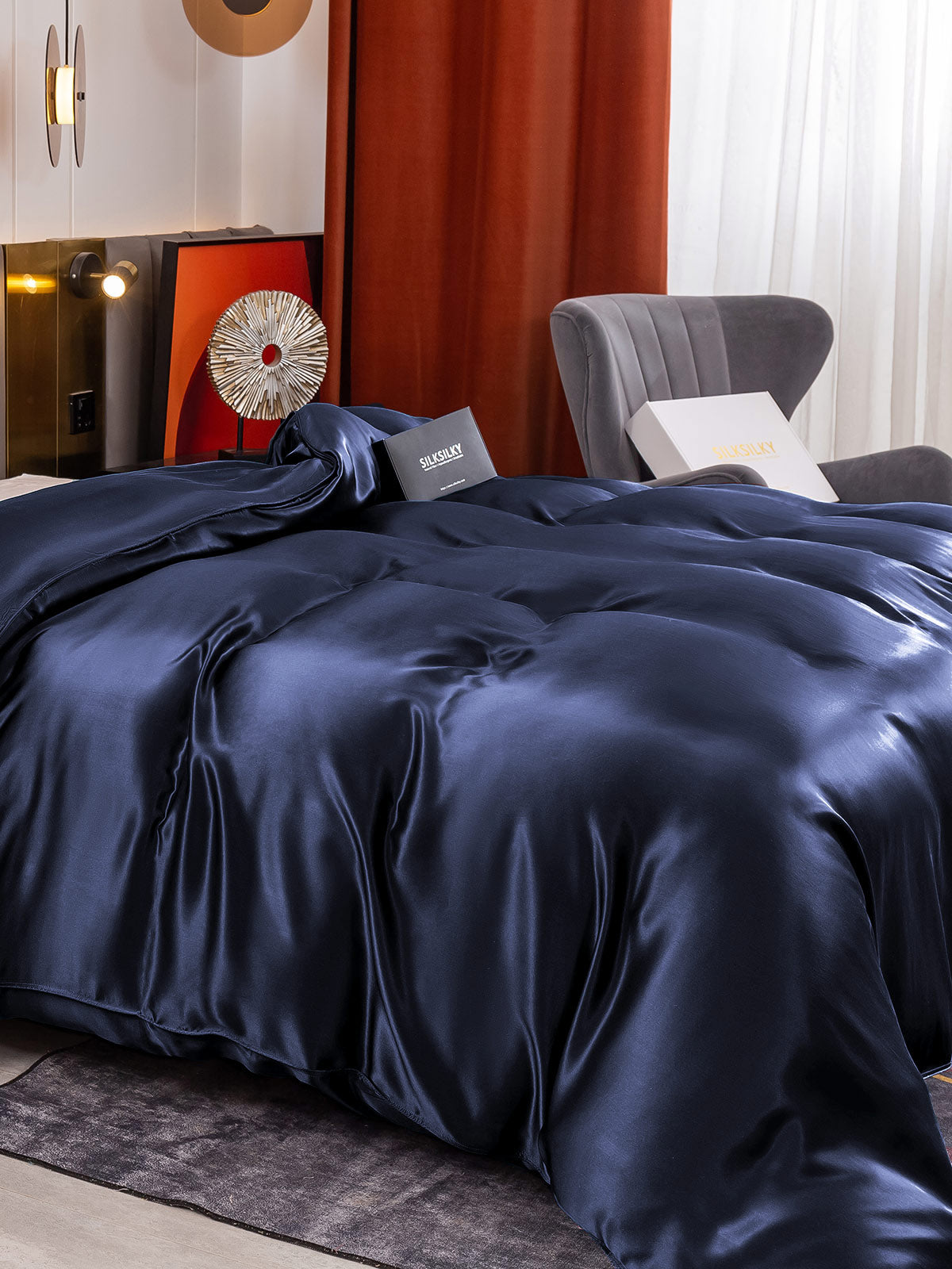 SilkSilky SE 19Momme Rent Silke Duvet Cover Mörkblå 004