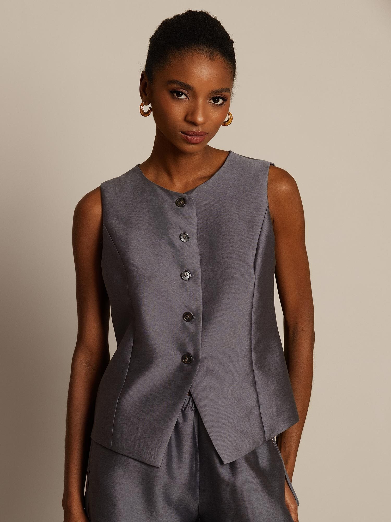 [Grå] SilkSilky-SE 32Momme Silk-Wool Blend Womens Vest 003,