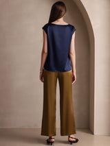 [Mörkblå] SilkSilky-SE Cap Sleeve Round Neck Dam T-Shirt 002
