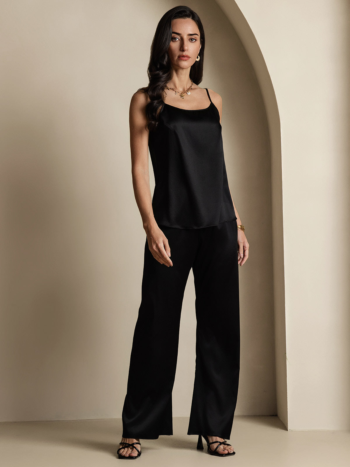 [Svart] SilkSilky-SE 19Momme Silke Camisoles 007