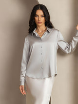 [Ljusgrå] SilkSilky-SE Long Sleeve Lapel Collar Damskjorta 008