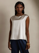 [Ljusgrå] SilkSilky-SE Cap Sleeve Round Neck Dam T-Shirt 001