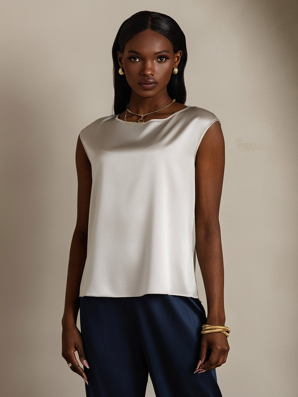 [Ljusgrå] SilkSilky-SE 19Momme Silke Womens T-Shirt 001