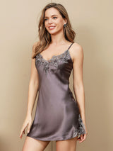 [Lila Grå] SilkSilky-SE Spaghetti Strap V Neck Nattlinne 007