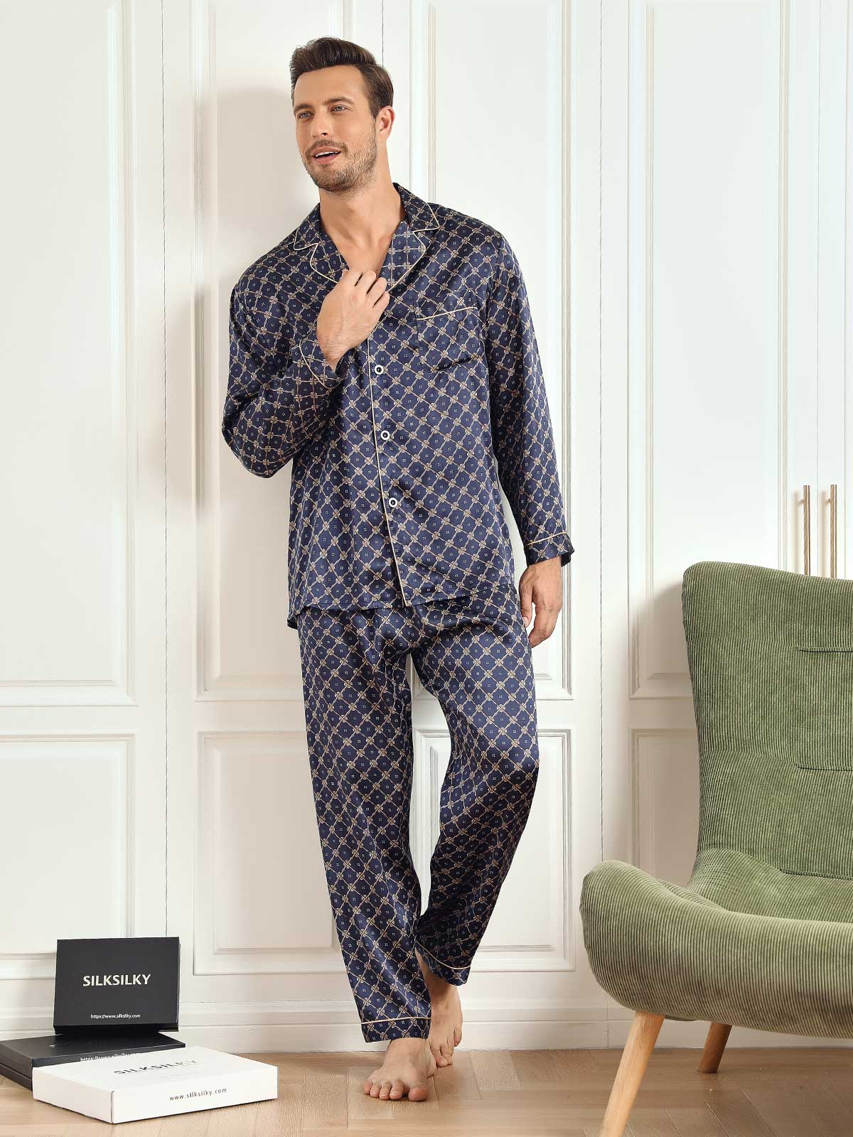 [Marin Kedja] SilkSilky-SE 19Momme Rent Silke Mens Pajamas 005