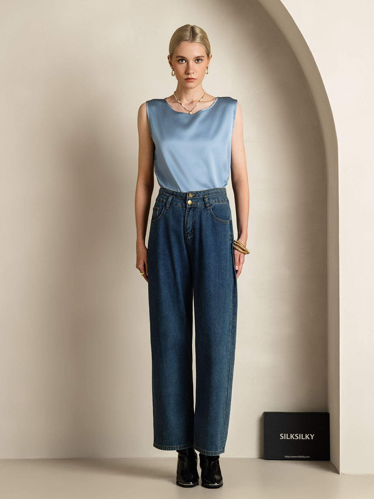 [Gråblå] SilkSilky-SE 19Momme Silke Camisoles 007,