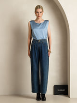 [Gråblå] SilkSilky-SE Sleeveless Round Neck Cami Toppar 007