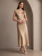 [Champagne] SilkSilky-SE Kappärm Scoop Neck Klänning 001