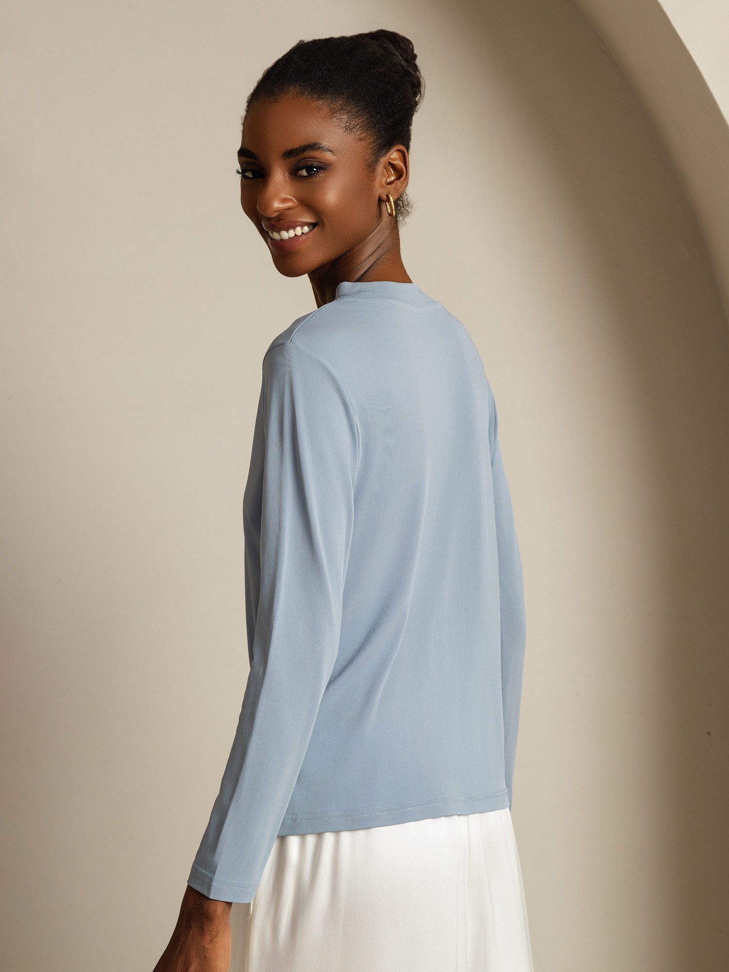 [Gråblå] SilkSilky-SE Rent Silke Womens T-Shirt 002