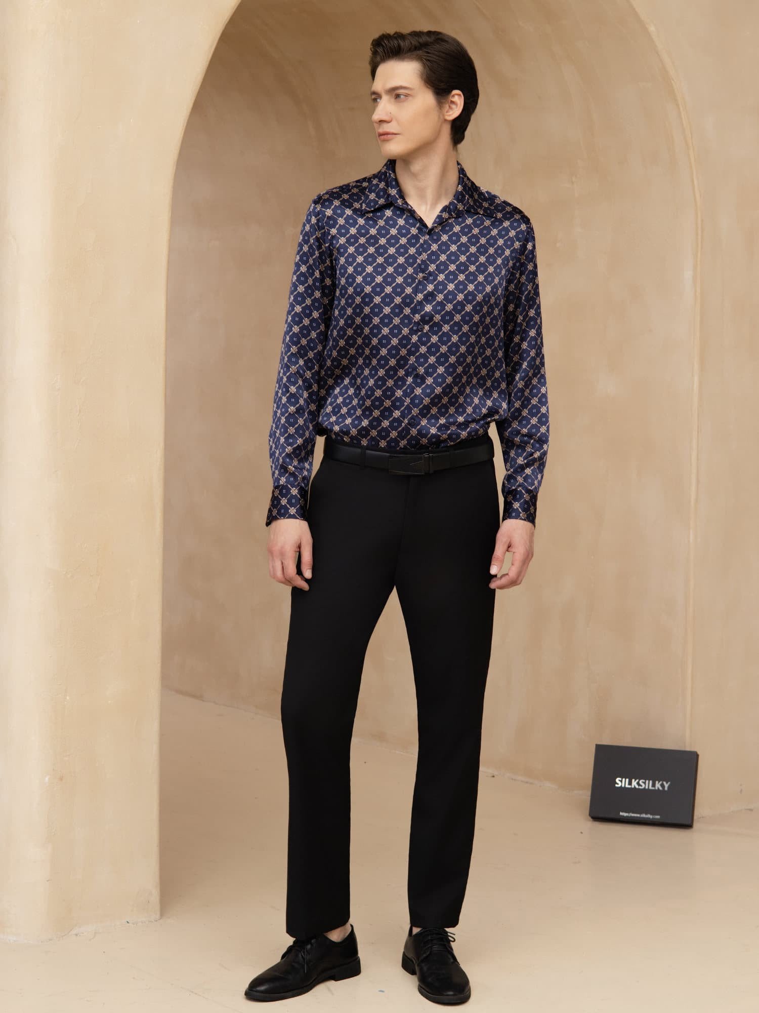 [Marin Kedja] SilkSilky-SE Lång Ärm Slagkrage Herrskjorta 008