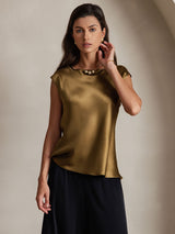 [Brun] SilkSilky-SE Cap Sleeve Round Neck Dam T-Shirt 001