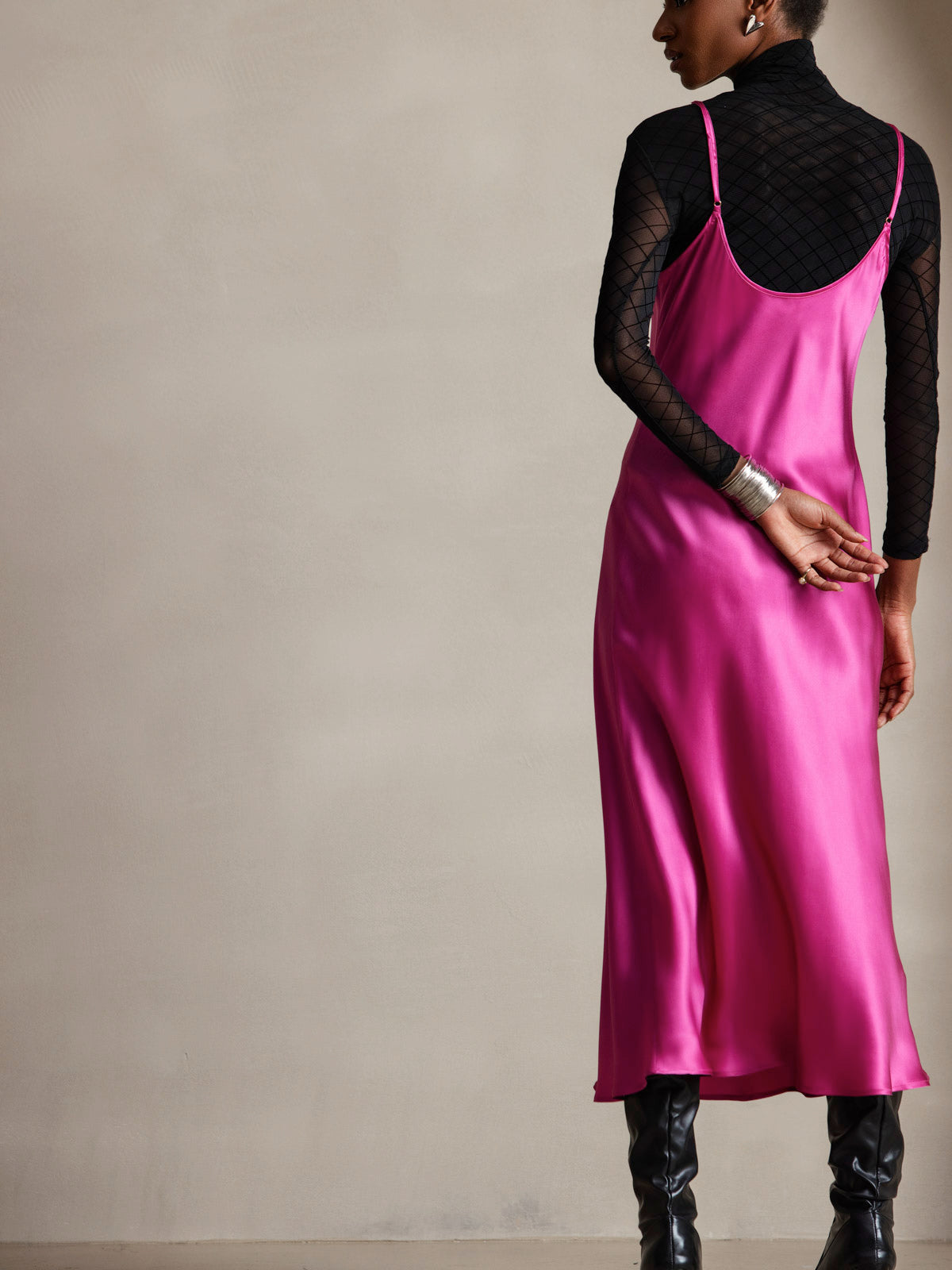 [Rosröd] SilkSilky-SE Rent Silke Dress 002
