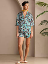 [Blågrön Botanisk] SilkSilky-SE Short Sleeve Notch Collar Dam Pyjama 004