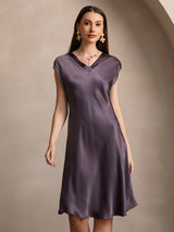 [Lila Grå] SilkSilky-SE Cap Sleeve V Neck Nattlinne 003