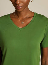 [Grön] SilkSilky-SE Short Sleeve V Neck Dam T-Shirt 004
