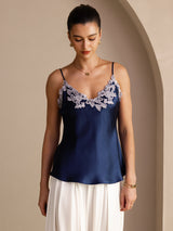 [Mörkblå] SilkSilky-SE Spaghetti Strap V Neck Cami Toppar 001