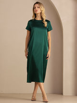 [Mörkgrön] SilkSilky-SE Short Sleeve Round Neck Klänning 007