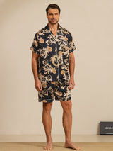 [Svart Drake] SilkSilky-SE Short Sleeve Notchkrage Herr Pyjama 003