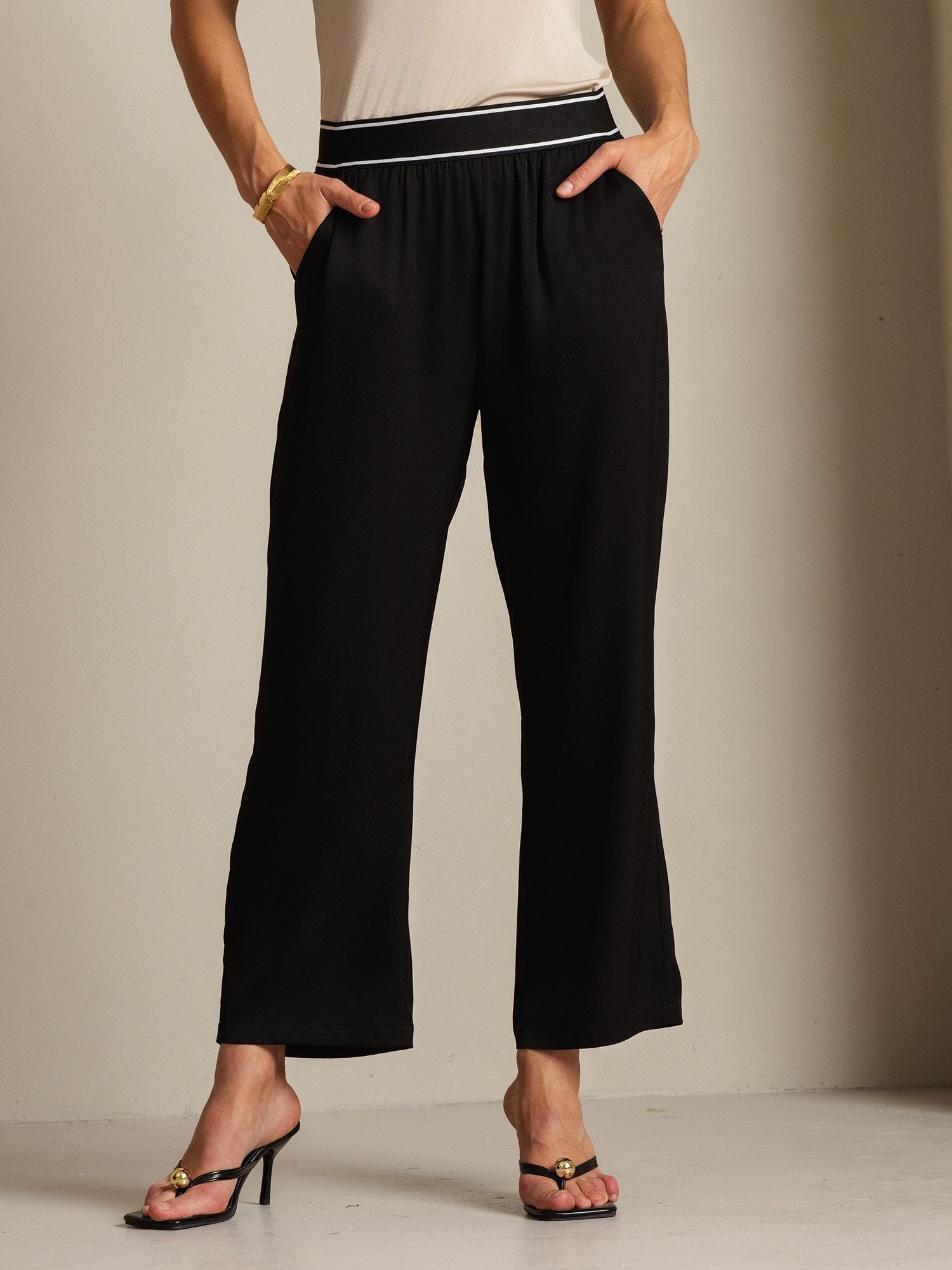 [Svart] SilkSilky-SE 22Momme Silke Womens Pants 009