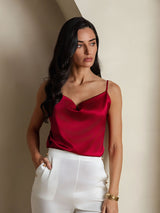 [Vin] SilkSilky-SE 19Momme Spaghetti Rem Cowl Halsringning Cami Toppar 003