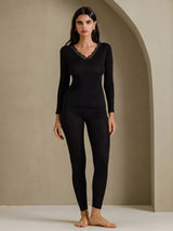 [Svart] SilkSilky-SE Long Sleeve V Neck Dam Långkalsonger 001