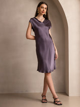 [Lila Grå] SilkSilky-SE Cap Sleeve V Neck Nattlinne 001