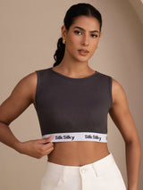 [Grå] SilkSilky-SE Sleeveless Crew Neck Cami Toppar 004