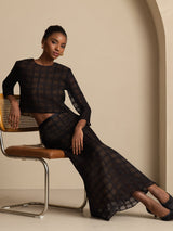 [Svart] SilkSilky-SE Rent Silke Lång Ärm Rund Halsringning Women''s Outfit Sets 006