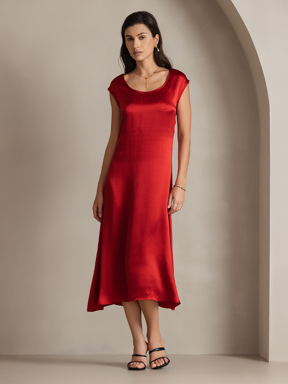 SilkSilky-SE 19Momme Silke Ärmlös Dress Vin 001