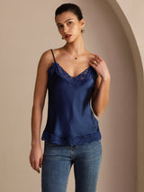 [Mörkblå] SilkSilky-SE Spaghetti Strap V Neck Cami Toppar 004