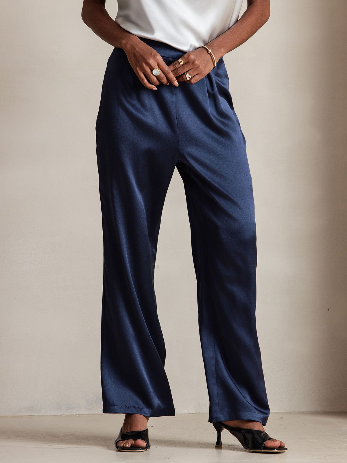 [Mörkblå] SilkSilky-SE 19Momme Silke Womens Pants 002