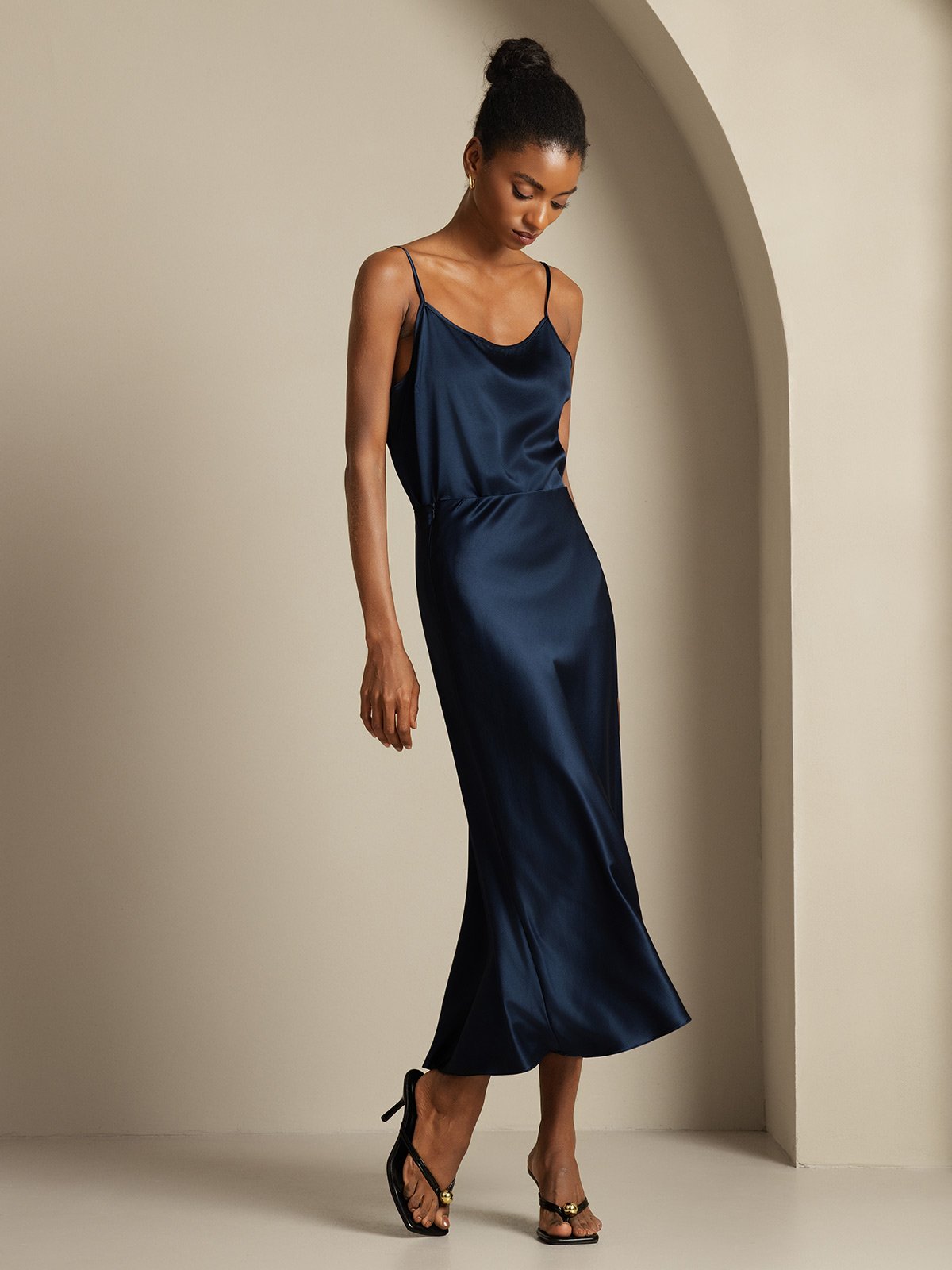 [Mörkblå] SilkSilky-SE 19Momme Rent Silke Womens Outfit Sets 001,