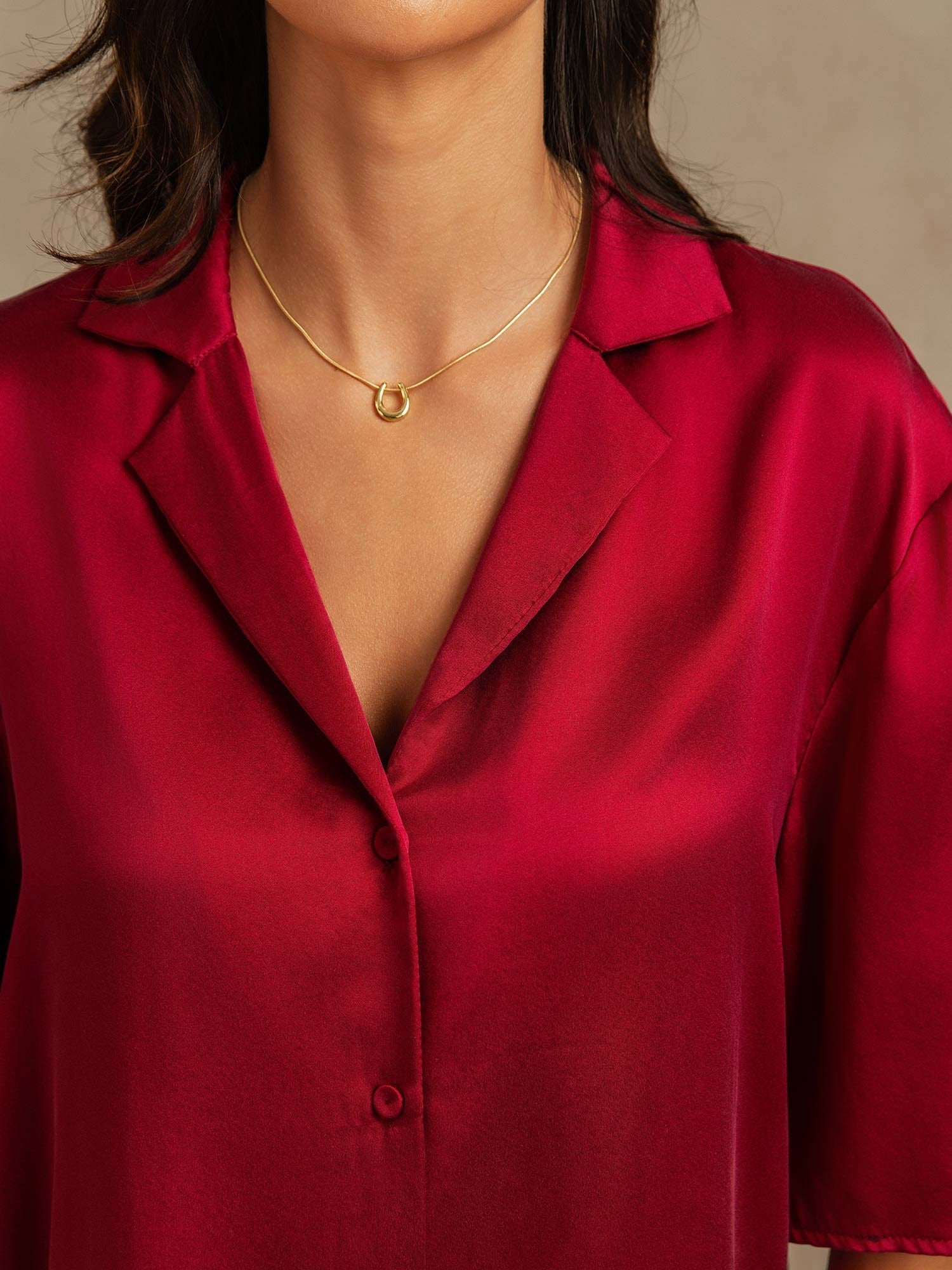 [Vin] SilkSilky-SE 19Momme Rent Silke Krage Dam Pyjama 004,