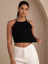 [Svart] SilkSilky-SE Sleeveless Crew Neck Cami Toppar 004